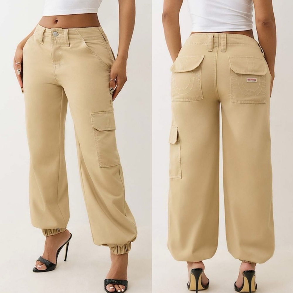 True Religion Bobbi Baggy Cargo Jogger Pant Travertine Beige NWT Women’s 29